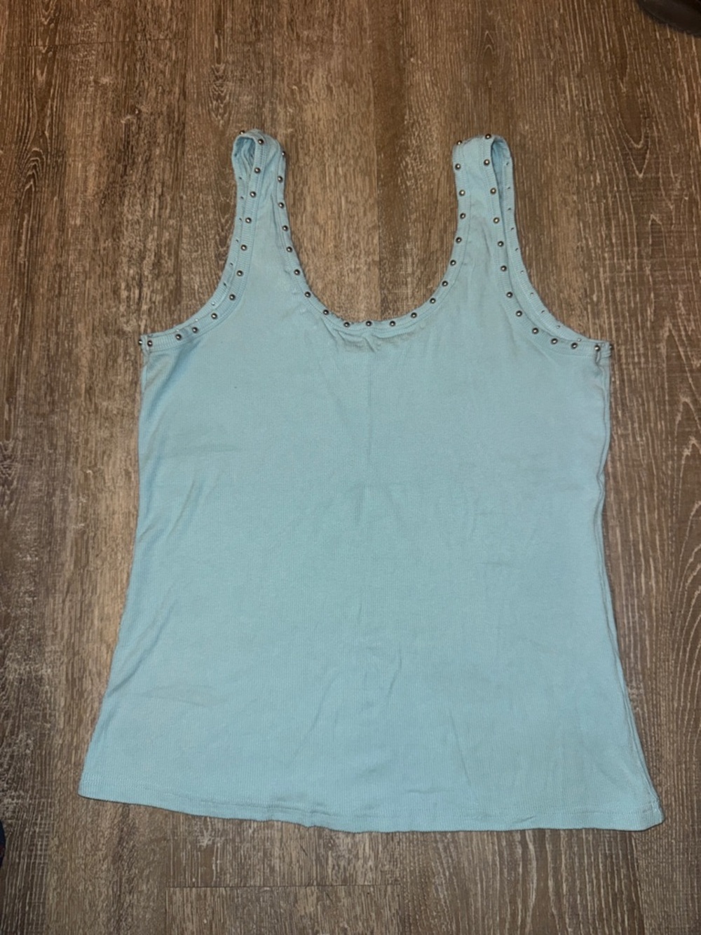 Light Blue Stud-Trim Tank Top